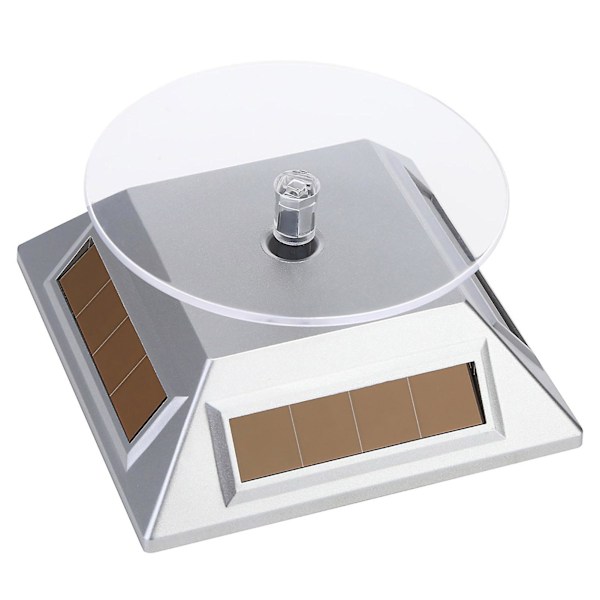 Solar Display Stand 360 Graders Rotasjon Energibesparende Abs Roterende Plattform Display Base For Utstillingsvindu Silver