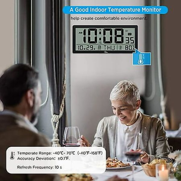 Stor Digital Väggklocka - 35 cm Överdimensionerad Batteridriven Bordsklocka Med Temperatur, Datum Och Stor Sekundvisning