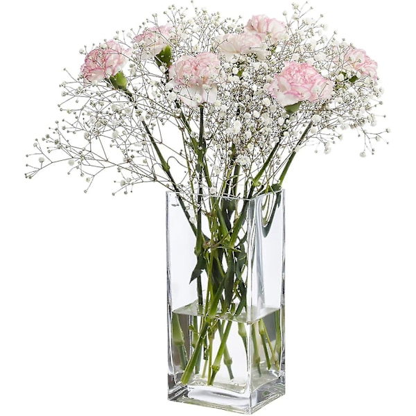 Høj Kvadratisk Vase Hjemme Dekorativ Blomst Glas Vase Bryllup Fest Bord Midtpunkter (4\"4\"10\")
