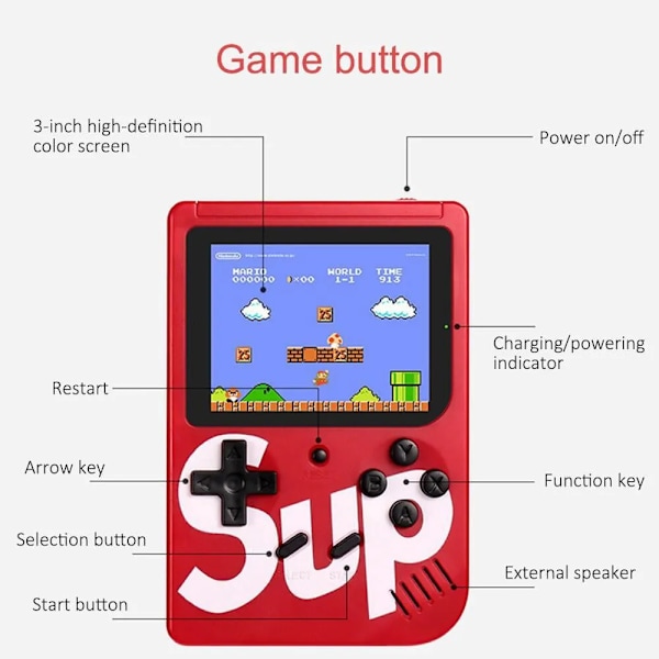 500-i-1 Retro Gameboy Maskin Mini Håndholdt Videospillkonsoll Innebygd Klassisk Spillspiller Barn Voksen Morsom Leke Gaver Blue