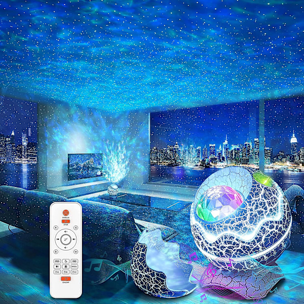 Fjärrstyrd Stjärnprojektor, Dinosaurieägg Galaxy Projektor, Bluetooth-högtalare och Nebulosaljus för Sovrum Hem Takdekoration Fest