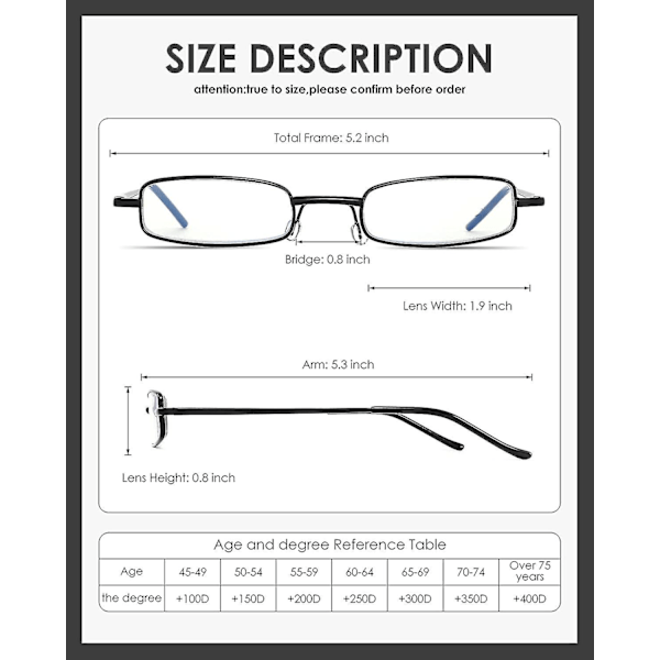 3-pack 100 Graders Ultratunna Läsglasögon i Fickformat, Unisex, Blåljusblockerande, Kompakta Läsglasögon med Portabel Pennklämma