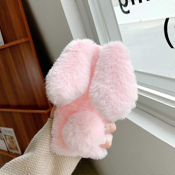 Kaninformad Fluffig Pälsbelagd TPU Telefonskal för Samsung Galaxy S21 5G/4G Pink