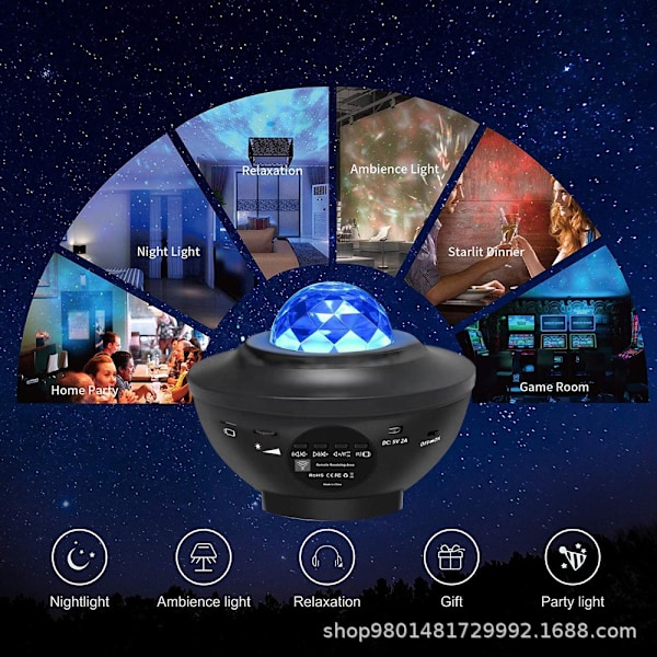 Stjärnprojektor med Bluetooth-högtalare - Din egen galaxlampa i flera färger