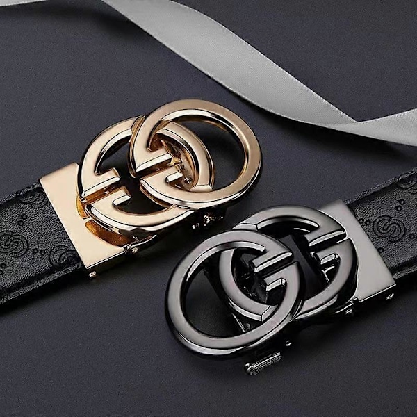 Herrar Designer Bälte med Lyxig Gunmetal Spänne, Justerbart Äkta Läderband