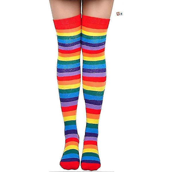 Över Knä Regnbåge Lårhöga Strumpor Handskar Set Cosplay Tillbehör Arm Ben Värmare