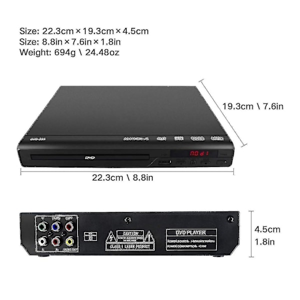 DVD-soitin televisioon, kaikki alueet vapaat DVD- ja CD-levysoittimet, AV-lähtö sisäänrakennettu / NTSC, USB-tulo, kaukosäädin