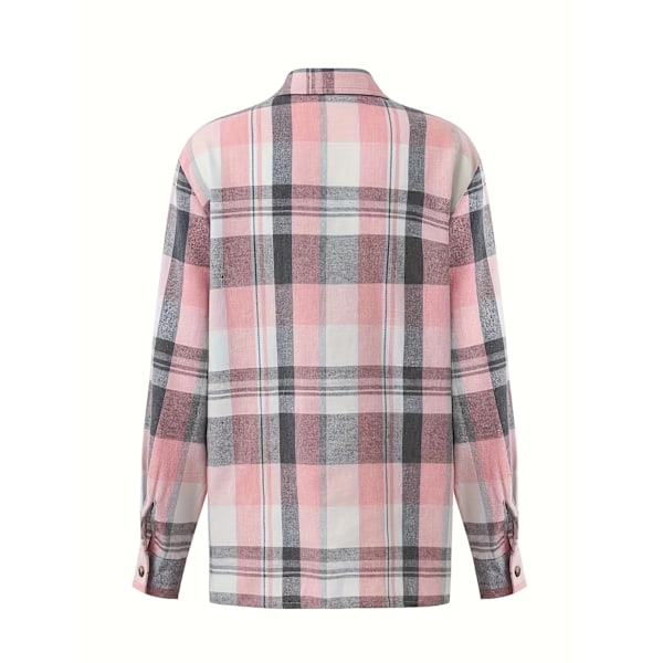 Flatterende Rutete Dameskjorte - Moderne Design med Knapper og Varme Lange Ermer - Klassisk Hverdagsstil M