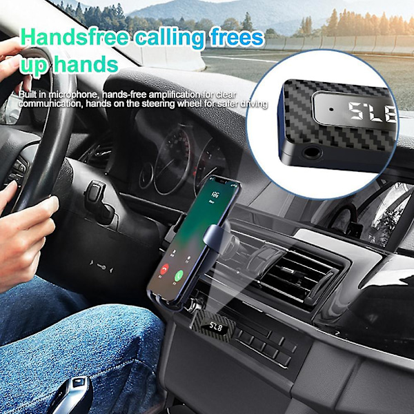 3-in-1 Auton Bluetooth 5.3 -lähetin ja vastaanotin Mini FM-lähetin LED-näytöllä Handsfree-puhelu Auton sarja Langaton AUX-ääniadapteri Tukee TF-korttia