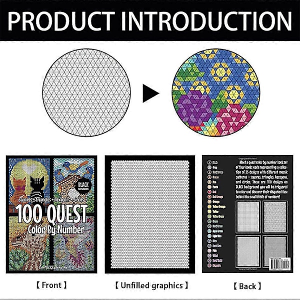 100 QUEST Väritä Numeroiden Mukaan - Puzzle-värikyniä Aikuisten, Kannettava Helppo Värikyniä Toiminta Kirjat Suuri Lahja Idea