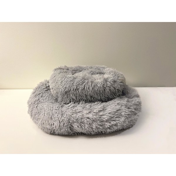 Rund mjuk fluffig hundbädd kattbädd LightGrey 80 cm