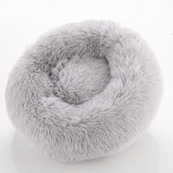 Rund mjuk fluffig hundbädd kattbädd LightGrey 80 cm