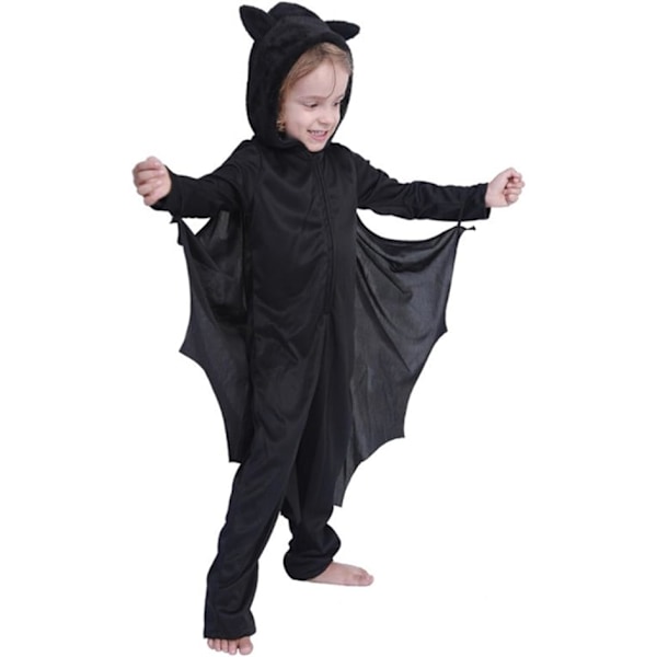 (Storlek L) Barn Halloween Bat Kostym Dragkedja Huva Jumpsuit och Handskar för Småbarn Rollspel Party Co