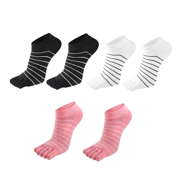 3 par randiga tåstrumpor femfingersockar lågt skurna färgglada strumpor för kvinnor flicktillbehör