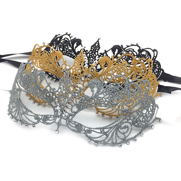 Maskeradmask i silverspets med diamanter