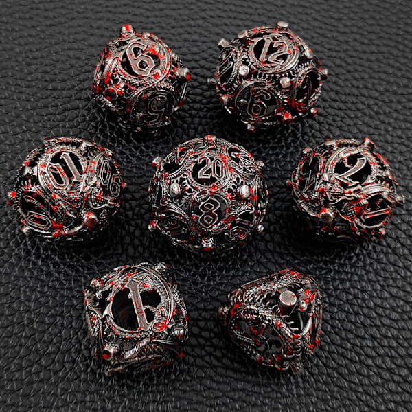 Dungeons and Dragons Spel Dice HNCCESG Rollspel Dice 7 Stycken med Metallask Polyhedral Ihåliga Metall Runda Draks Dice D4/D6/D8/D10