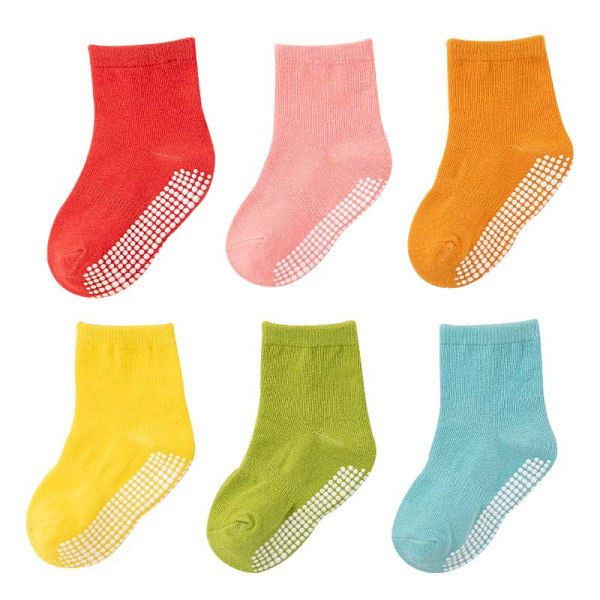 (XL) 6 par - Baby Non-Slip Socks - Starka halkfria strumpor - Halkfria strumpor - Baby och småbarn Anti-Slip Ankle Socks - Hälsosamma - (0