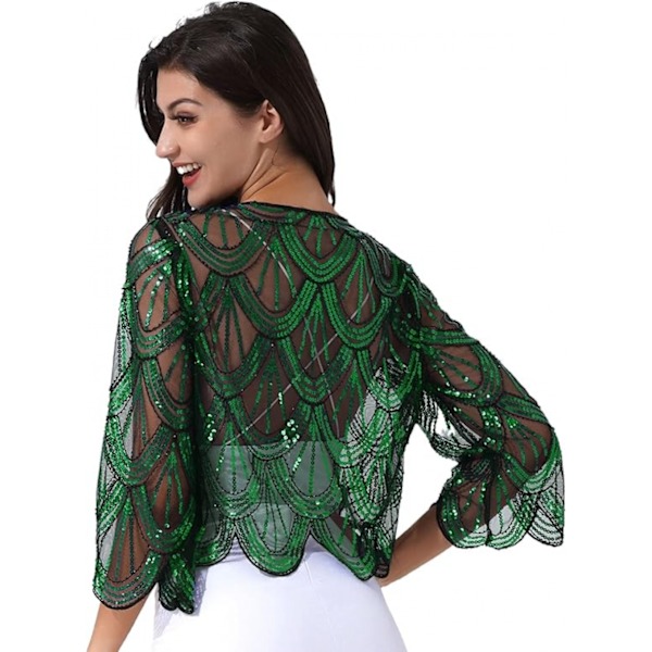 Kvinnors Vintage Cropped Svart Grön Topp Bröllop Fest Brud Kjol Långärmad Spets Väst Kort Cape