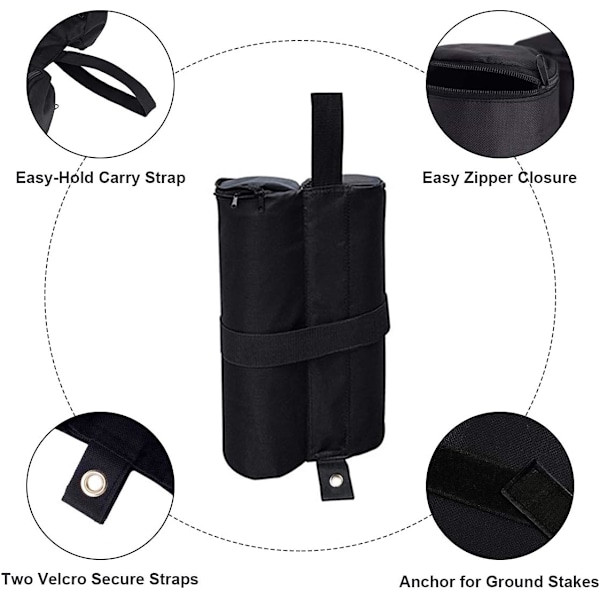 Paket med 4 Gazebo Sandvikter, Tung Vikt, Industriell Kvalitet, Tung Vikt, Benvikter, Benvikter, Solskyddstält, Parasoll (Ny stil svart)
