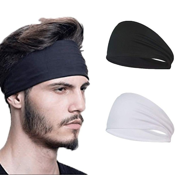 Huvudband för män, svettabsorberande bandana, enfärgad, fitness, löpning, yoga, anti-svetthuvudband (svart)