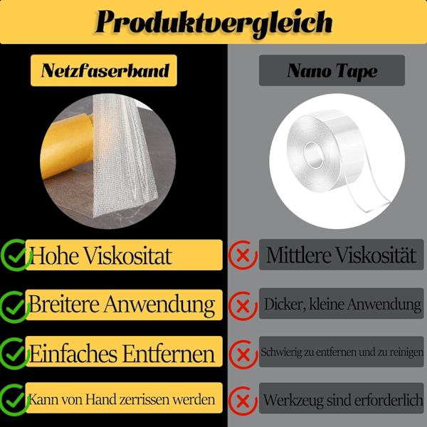 Dubbelsidig matttejp - 50 mm x 20 m - Extra stark dubbelhäftande tejp - Dubbelhäftande tygtejp - Matttejp - Universell - Mattor
