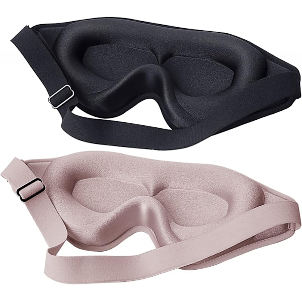 2 st 3D Komfort Ultra Mjuk Ögonmask för Sömn (Svart + Rosa), Kvinnor Män Hem Sömn Ögonöverdrag för Resa/Siesta