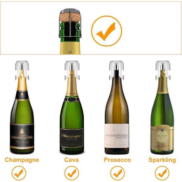 4 st Champagneflaskkorkar (Guld), Rostfritt Stål Vinflaskkork, Håller Vin Färskt, Återanvändbar