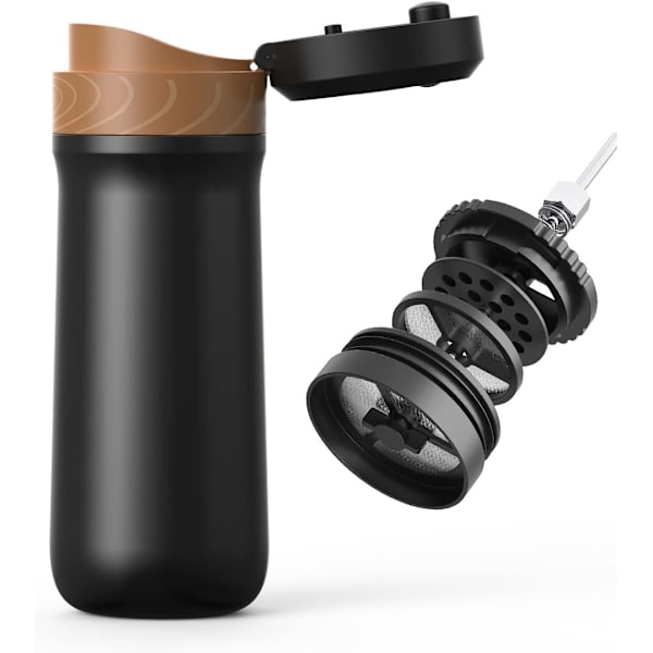 320ml Bärbar Kaffebryggare i Rostfritt Stål Isolerad Kaffepress Bilresa Fransk Press Tekanna Kaffe Termos Utomhus Kaffe Mugg