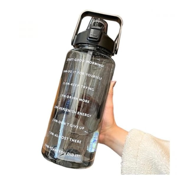 Vattenflaska med sugrör 2000ml Svart