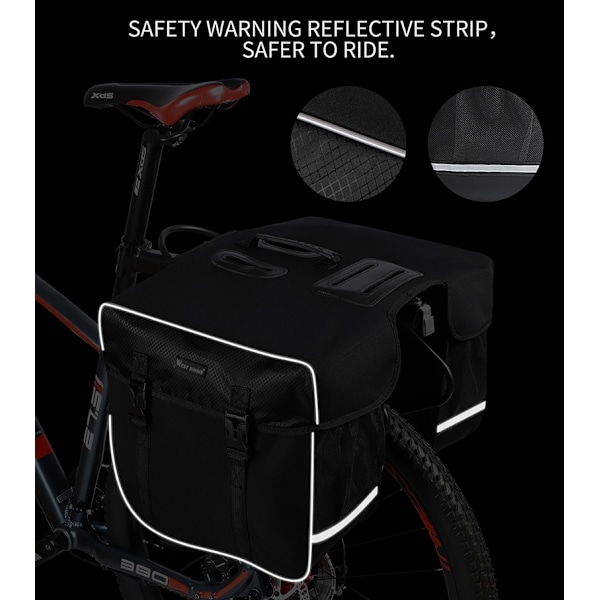 Dubbla cykelväskor Stänksäkra - Cykelväskor för elcyklar - Cykelväska 30 liter - Dubbel cykelväska - Extra utrymme -