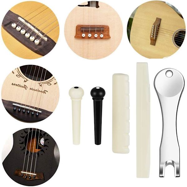 Gitarrstallpinnar - Gitarrddelar - Akustisk gitarr - Stallsadel och sadel i ben - Primärfärg Vintage Style Gitarraccessoar