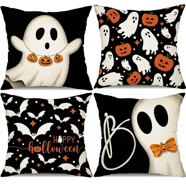 4 st Halloween Kuddfodral 18x18 tum Halloween Dekorationer Spöken Pumpor Fladdermöss Dekor Semester för Hem Soffa