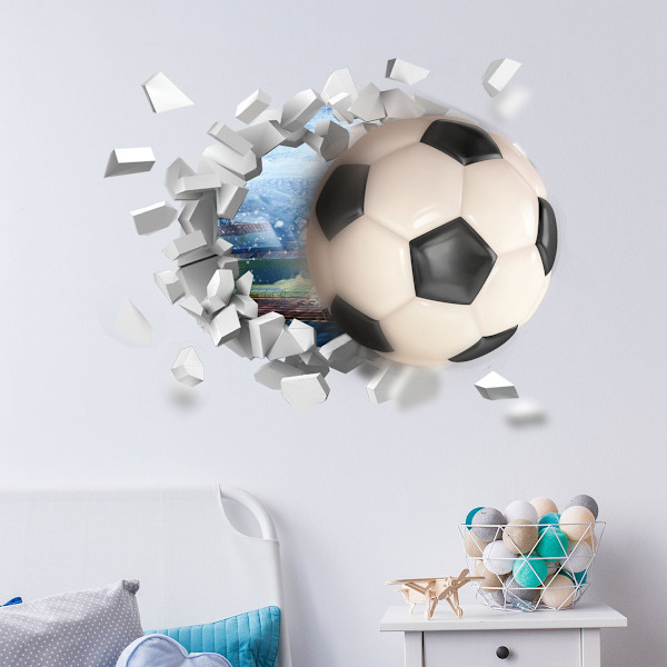 3D Fotboll Väggdekaler, Fotbollsdekaler för Pojkars Sovrum, Fotboll Vinyl Väggkonst Dekal för Tonårspojkar 3D Säng