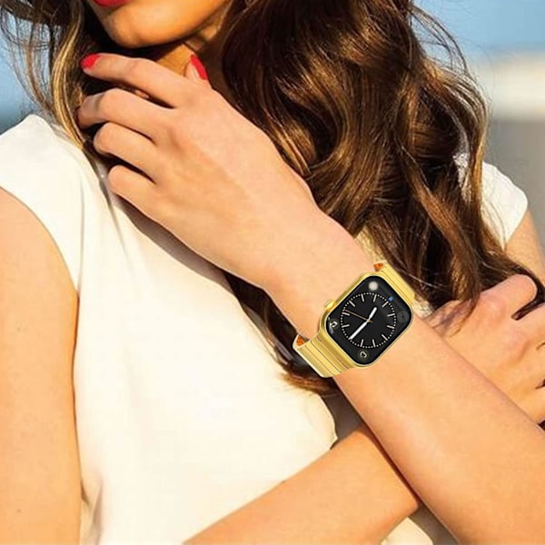 (guld) 49 mm 45 mm 44 mm 42 mm Metallarmband för Apple Watch, Solid Rostfritt Stål Länk Ersättningsband Kompatibelt med iWatch Ultra/Ult