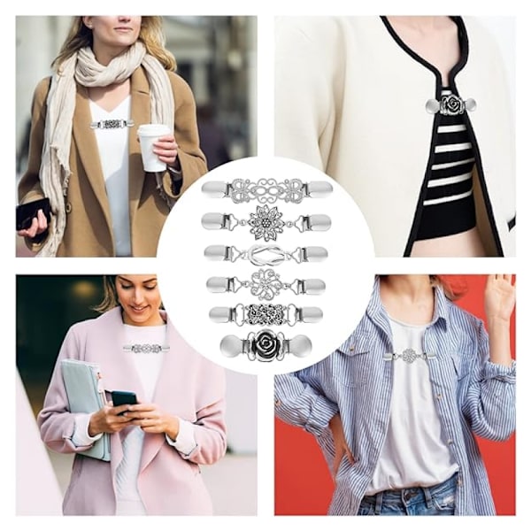 Västspänne - Silver - Modeklämma - 6 st - Västklämma - Västklämma Kvinnor - Broscher - Västspänne Kvinnor - Halsband - Blus - Kn