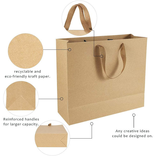 Presentpåse - Presentinslagning - 10 st - 32*28*11,5 cm - Presentpåse - Påse - Papper - För jul, födelsedagar, fester - Pappersbärväska