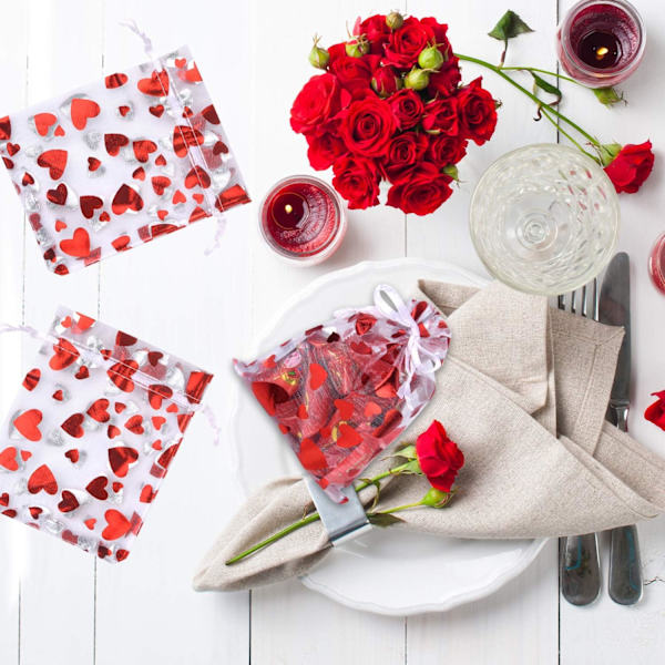 100 stycken - Organzapåsar - 9 x 12 cm - Kärlek - varm stämpling - Presentpåsar - Presentförpackning - Festpåsar - Godispåsar - Smyckespåsar