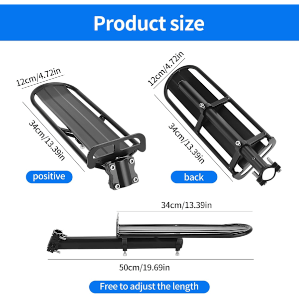 Bagagehållare - Mountainbikeförlängning - Bakre cykelställ - Cykelbagagehållare med sadelstolpsfäste - Snabbfäste - Mountai