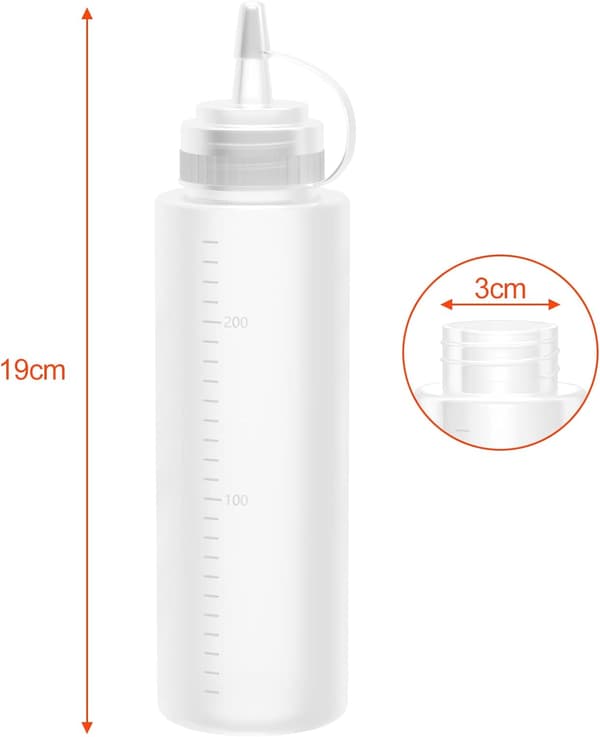Squeezeflaskor - 5 stycken - Transparenta garneringsflaskor - doseringsflaskor - såsflaskor - 250 ml - för garnering, sås eller smet -