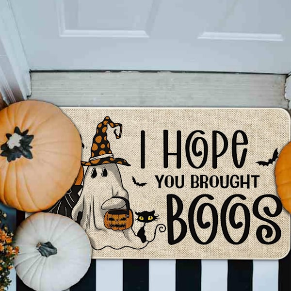 Halloween \"Jag hoppas du tog med dig bus\" Dörrmatta (50*80cm), Halksäker Halloween Dekor Gummimatta
