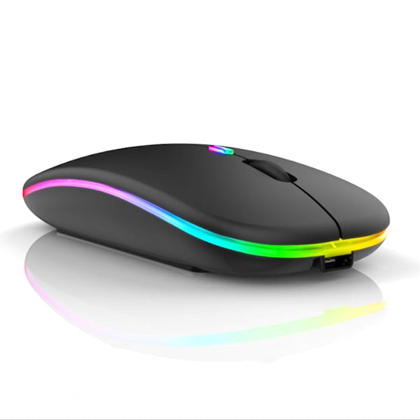 Uppladdningsbar tyst trådlös mus, bärbar USB, smal luminescens svart mus för bärbar dator, Mac, PC