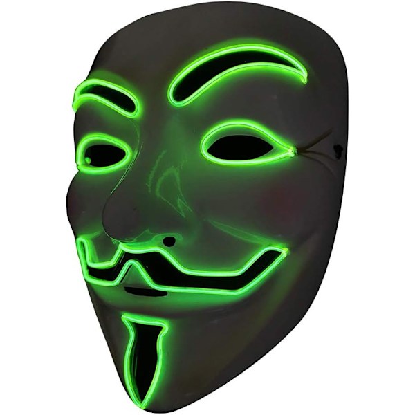 Grön LED-mask V för Vendetta Mask EL Wire Glow för Halloween Kostym Cosplay Fest