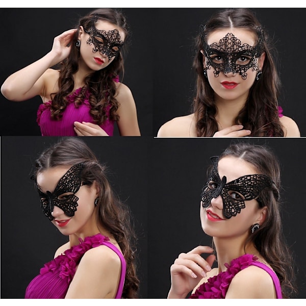 15 st Venetian Wolf Mask i Spets, Festkläder för Maskerad (Svart)