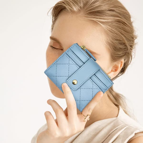 (Blå) Damplånbok, Damplånbokskortfodral, Liten Vikbar RFID-Blockerande Plånbok, Söt Liten Läderficka