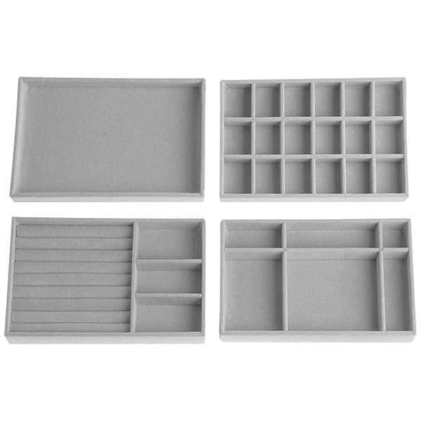 4 stycken grå smyckesbrickor