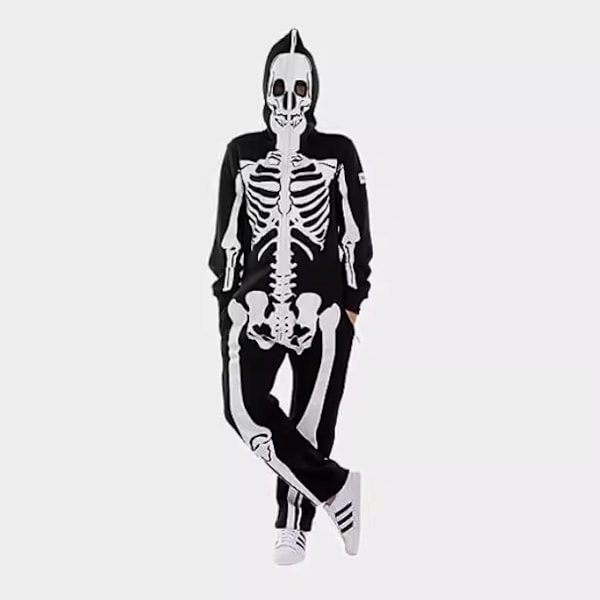 (Storlek S) 1 Dam Halloween Skelettdräkt, Bekväm Enkel Vuxen Onesie, Tryckt Fram och Bak