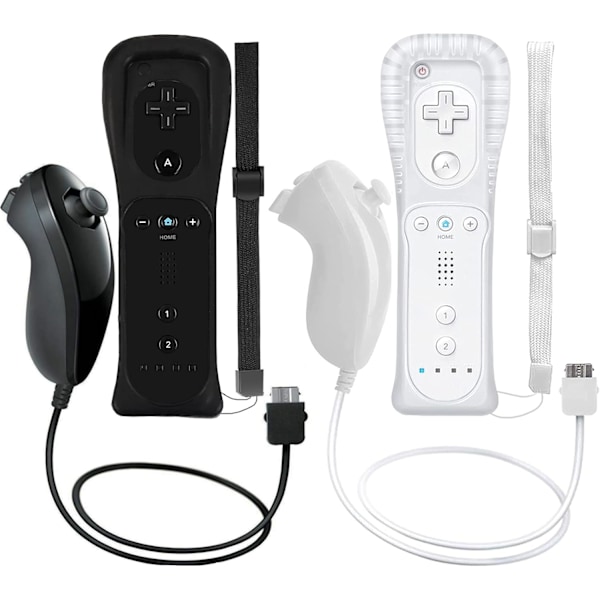 Trådlös styrenhet och Nunchuck-paket för Wii och Wii U-konsol, spelkontroll med silikonfodral och handledsrem (svart och röd