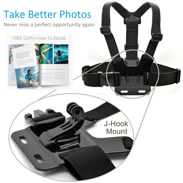 Tillbehörssats lämplig - för GoPro och Action Cams - Action Camera Set Tillbehör - Med fäste - Stick & Väska - Bröst och huvud