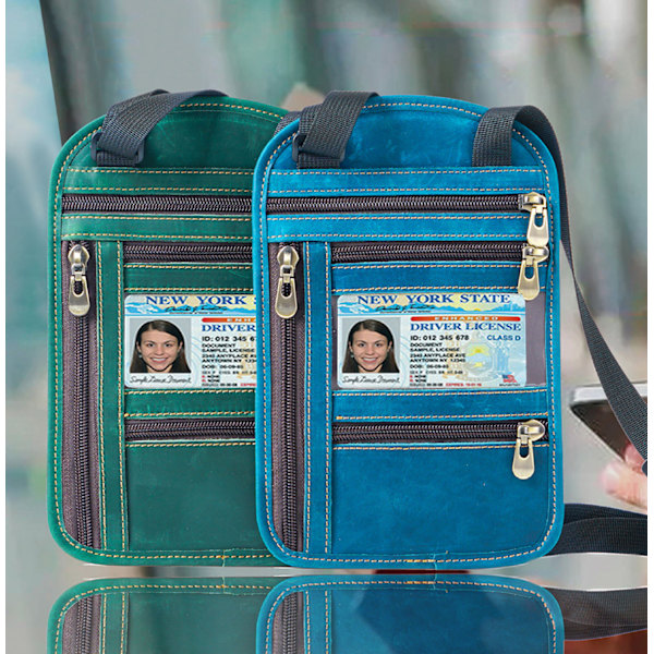 (Grön) Passfodral - Passfodral med RFID-blockering - Läder Halsfodral - Halsfodral män - Halsfodral kvinnor - Passfodral