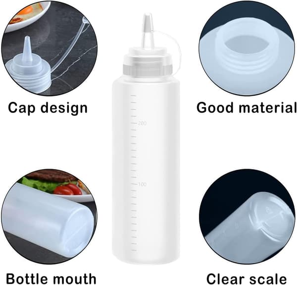 Squeezeflaskor - 5 stycken - Transparenta garneringsflaskor - doseringsflaskor - såsflaskor - 250 ml - för garnering, sås eller smet -